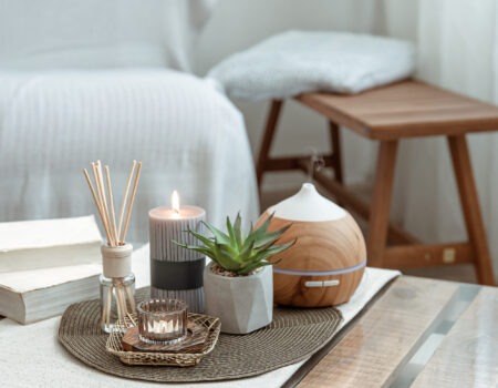 Decorative details of the interior of a room in a Scandinavian style.