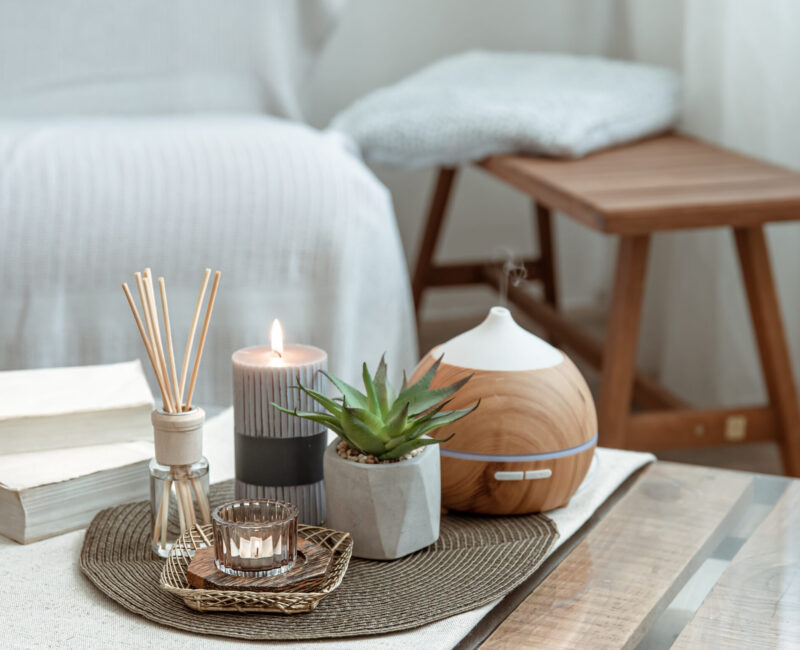 Decorative details of the interior of a room in a Scandinavian style.